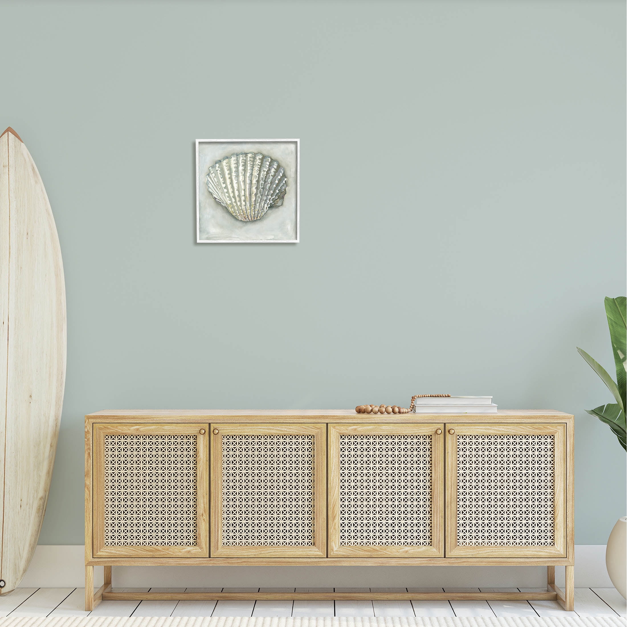 Stupell Industries Clam Shell Nautical Grey Painting White Framed Art Print Wall Art, Design by Erica Christopher