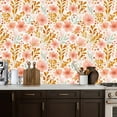 thumbnail image 2 of Boho Peel and Stick Wallpaper 17.7in x 9.8ft Watercolor Floral Pink Orange Flowers Green Leaves Contact Paper Vinyl Self-Adhesive Removable Wall Paper for Bedroom Kitchen Cabinet Renter Friendly, 2 of 8