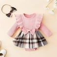 thumbnail image 2 of MYShe Baby Clothes for Girls Baby Girl Clothes Fall Winter Outfit Plaid Romper Long Sleeve Dress Lace Ruffles Bodysuit with Bow Headband Red,6-9 Months, 2 of 6