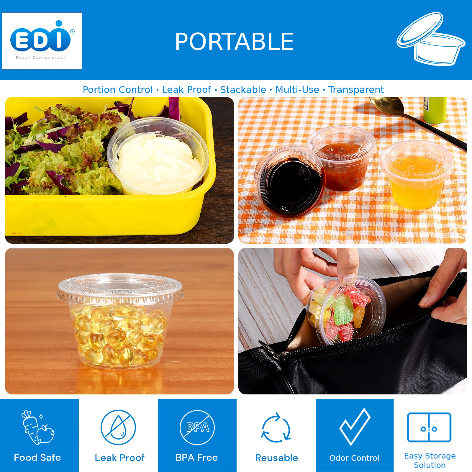 EDI 4 Ounce Clear Plastic Disposable Portion Cups/Souffle Cup with Lids, 50 Sets