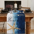 thumbnail image 2 of Table Runner Dresser Scarves 36 Inch Long, Summer Starfish Beach Happy Place Linen Dining Table Runners Gradient Blue White Wooden Plank Tabletop Scarf for Wedding Holiday Party Kitchen, 2 of 7