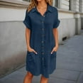 thumbnail image 2 of TANYSU Women's Casual Button Down Shirt Dress Turndown Collar Loose Fit Midi Length Short Sleeve Comfortable Summer Beach Everyday Wear Solid Color Dresses Stylish, 2 of 6