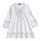 thumbnail image 5 of Blusa vintage de encaje con parches para mujer: cuello en V con lazo, manga 3/4, bordado, color liso, estilo retro/casual, verano, 5 of 5