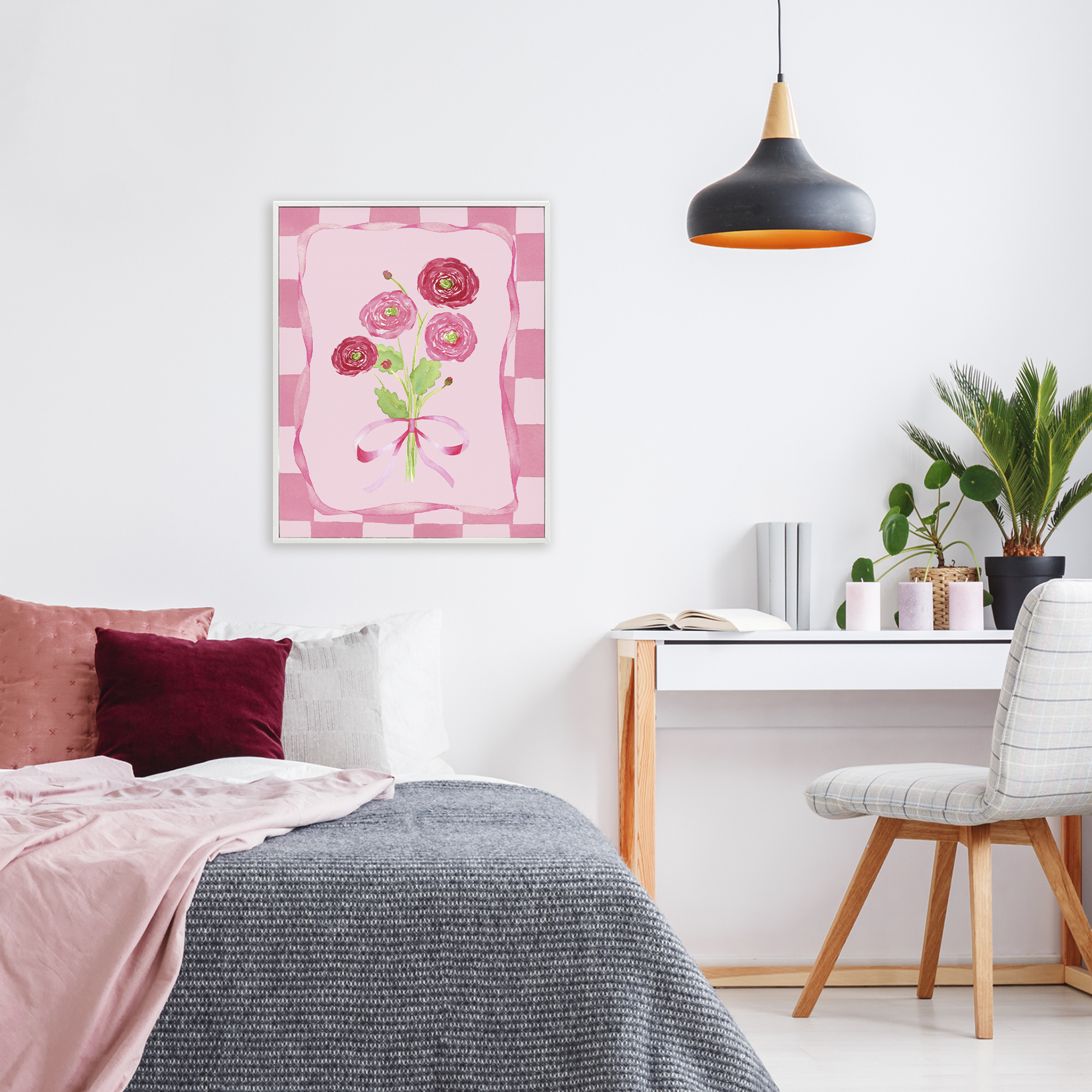 Pretty And Sweet Ranunculus White Framed Giclee Art, design by Nina Jacobs