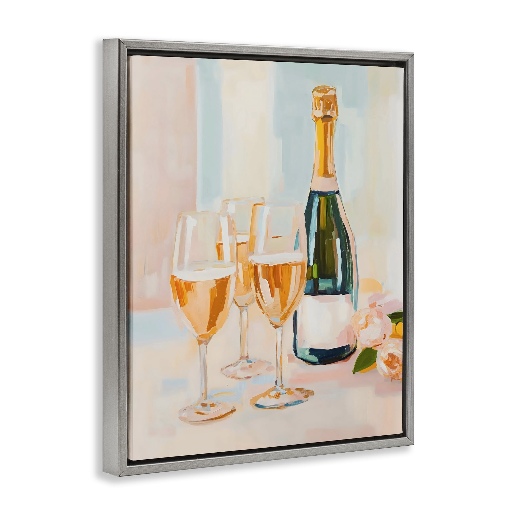 Stupell Industries Champagne Triple Toast Gray Framed Floater Canvas Wall Art, design by The Prints Vibe