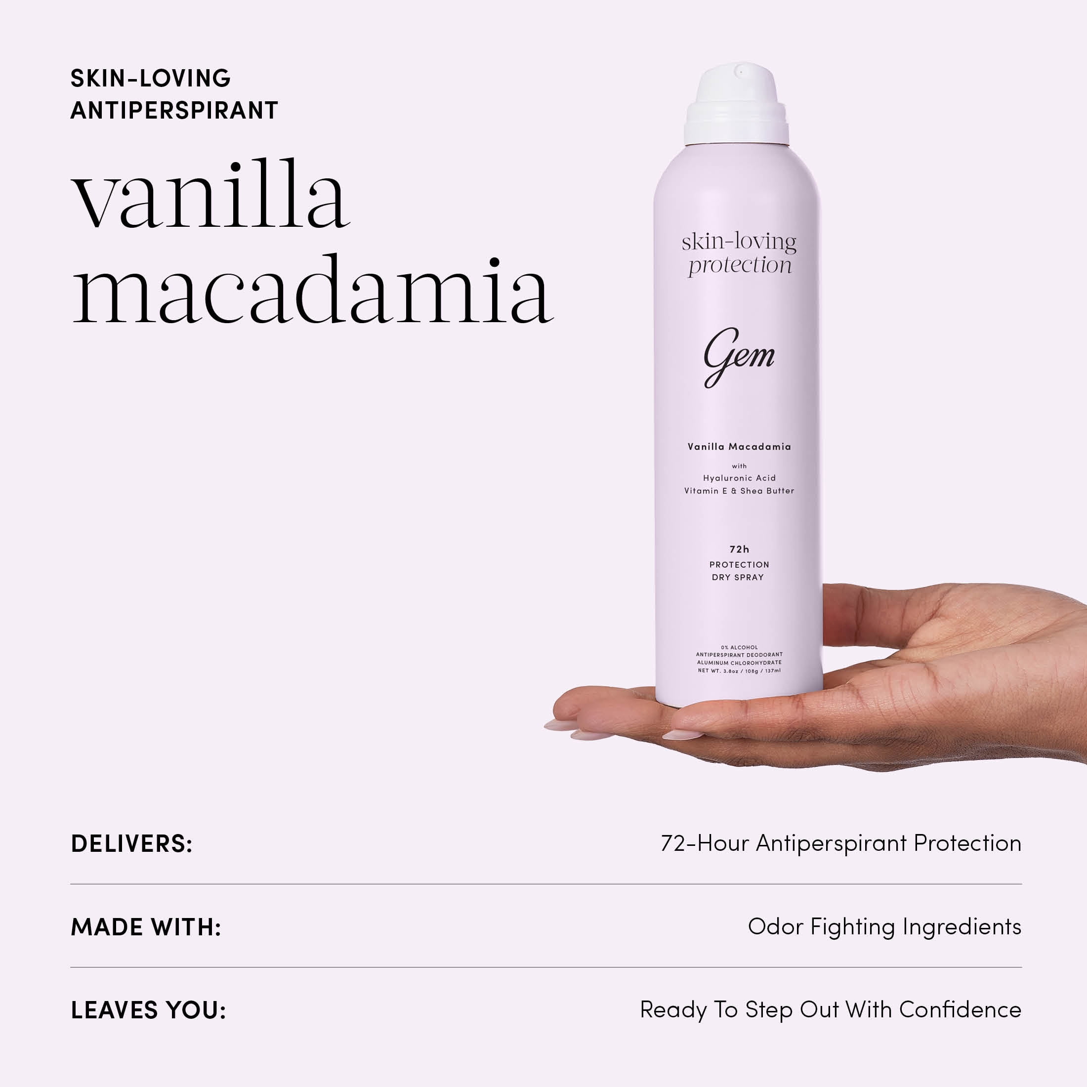 Gem Skin-Loving 72hour Protection Antiperspirant Deodorant Spray: Vanilla Macadamia 3.8 oz