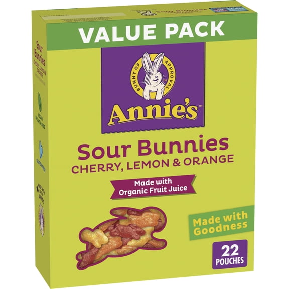 Annie's Sour Bunnies Fruit Flavored Snacks, Cherry, Lemon & Orange Flavors, Made With Organic Fruit Juice, Value Pack, 15.4 oz