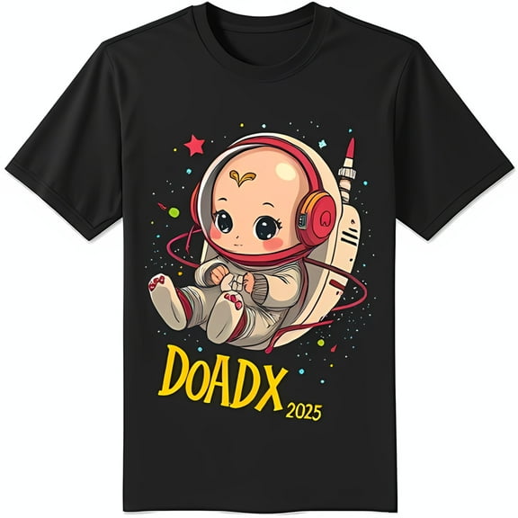 Adorable in Rocket Ship Graphic Black T-Shirt DOADX 2025