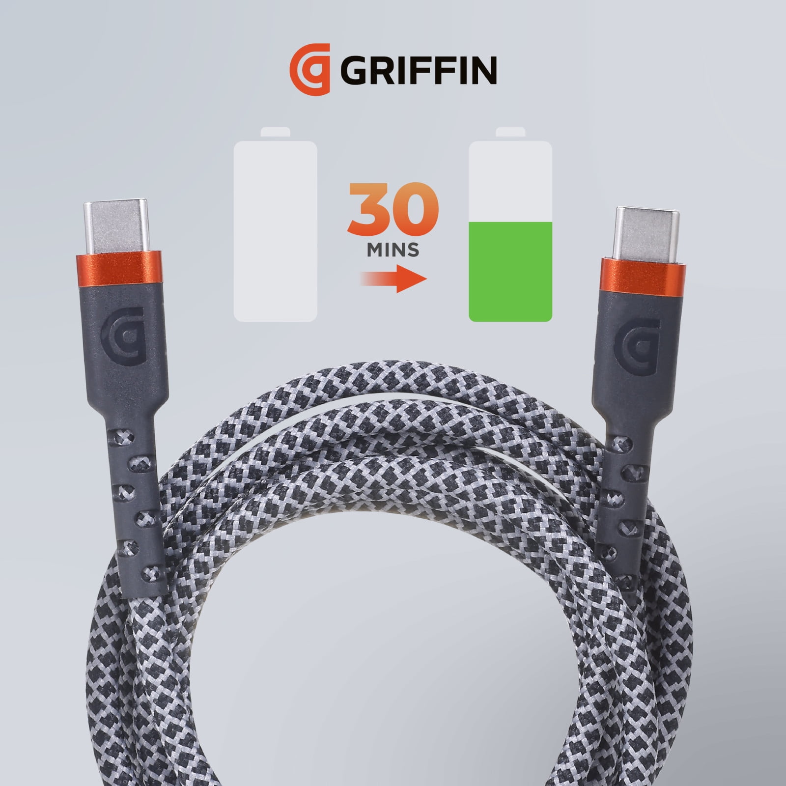 Griffin 6ft Ultra Durable USB-C to USB-C Charge & Sync Cable – Fast Charging, 30,000 Bends Strong, Compatible with Android, iPhone, Tablets, USB-C Device, High-Speed Charging Cable