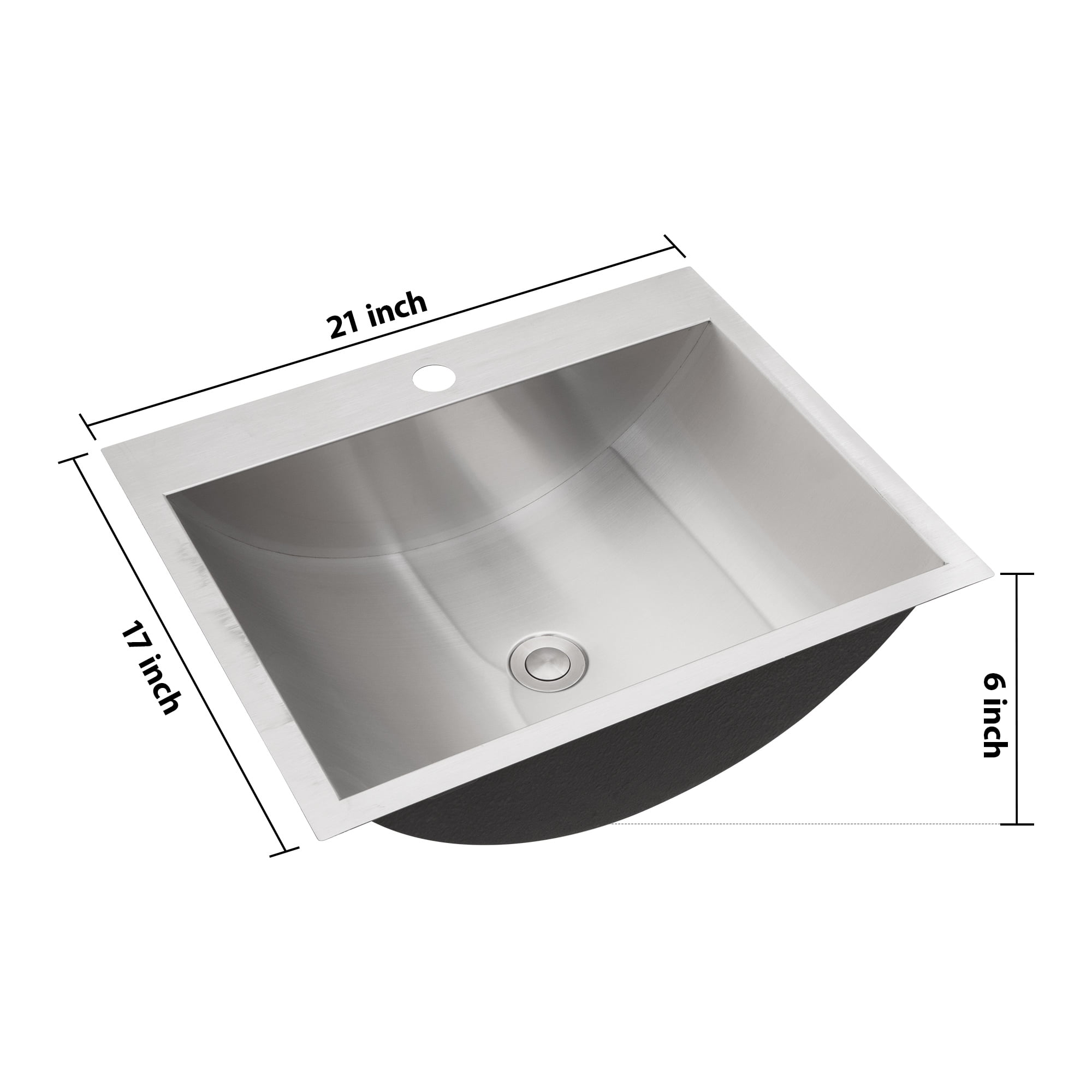 Logmey Stainless Steel Bathroom Sink Single Hole 21x17 Inch Drop-In Brushed Nickel Bathroom Vanity Basin with Pop-Up Drain