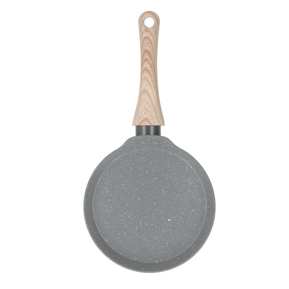 Small Grey Non-Stick Frying Pan - Wood Handle Aluminum Alloy Skillet