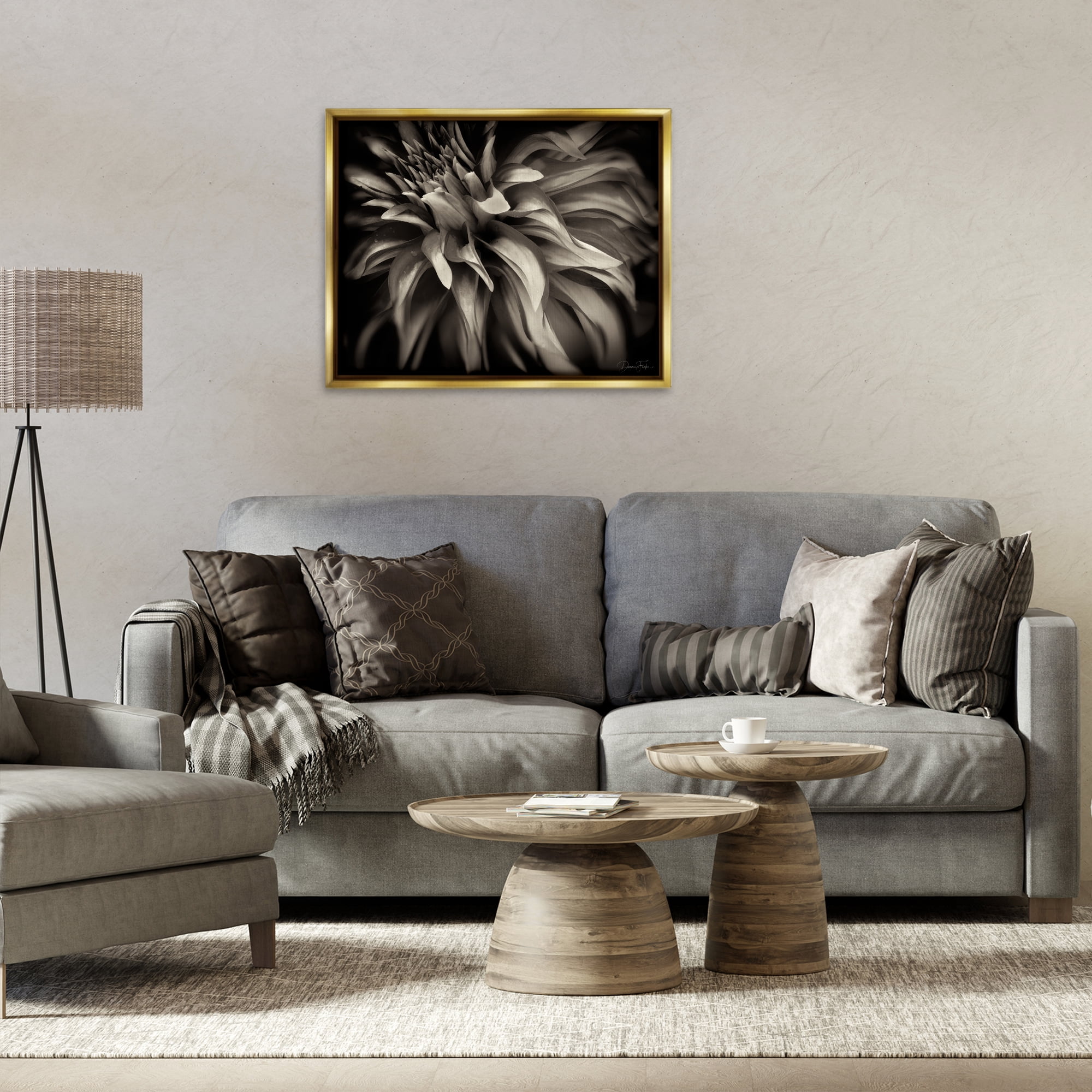 Stupell Industries Dark Curling Chrysanthemum Botanical & Floral Photography Gold Floater Framed Art Print Wall Art, 31 x 25