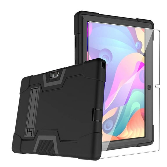 FIEWESEY for Vankyo matrixpad s30 10 Inch Case,Hybrid Heavy Duty Shockproof Rugged Protective Case with Stand for Vankyo MatrixPad S30 10 Inch Tempered Glass Screen Protector (Black/Black, 1 Pack)
