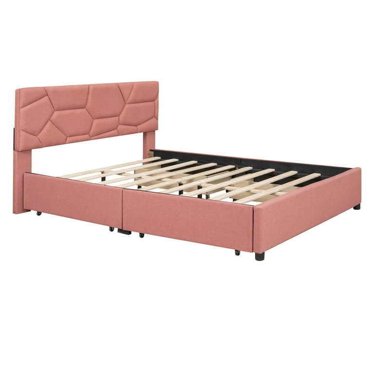 BTMWAY Queen Bed Frame with Storage Linen Fabric Upholstered