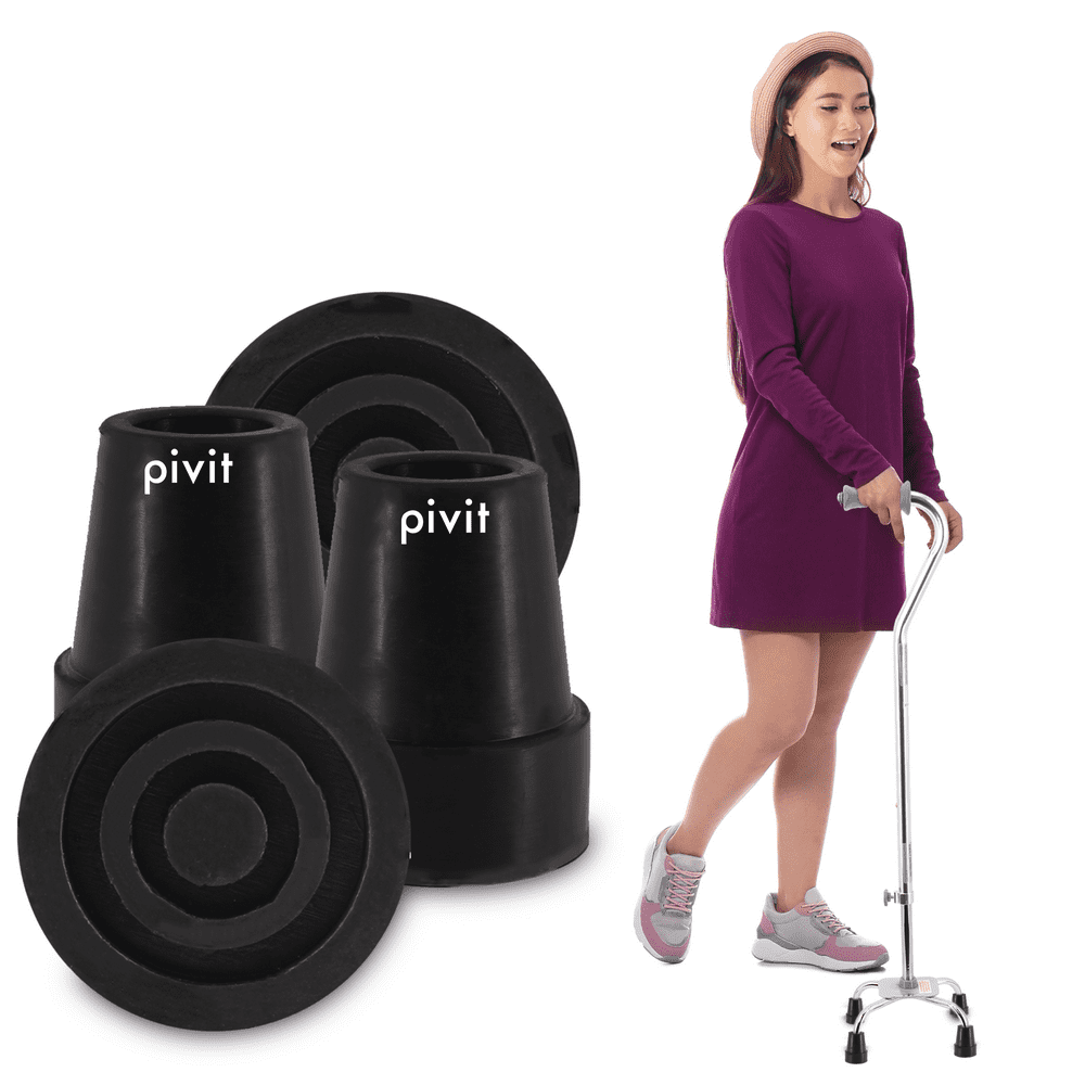 Pivit Quad Cane Replacement Tips Black Pack of 4 Rubber Ends Fit