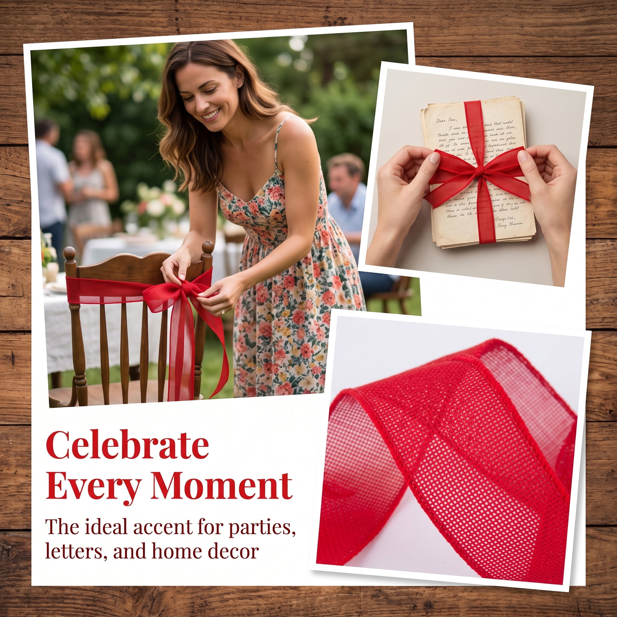 Unique Bargains Faux Burlap Ribbon for Elegant Gift Decoration Red 4.9 Yard