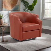 Emmett Caramel Top Grain Leather Swivel Glider Barrel Chair Caramel Foam Leather