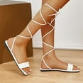 thumbnail image 2 of Xfvqtps Womens Lace up Gladiator Sandals Flat Crisscross Straps Open Square Toe Multicoloured Fashion Non Slip Breathable Beach Summer Sandals White, 2 of 5