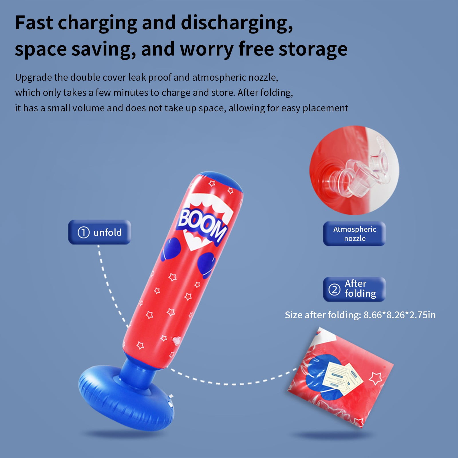63 Inch Inflatable Boxing Bag for Kids, Standing Punching Tumbler with Water Sand Base, Heavy Duty PVC Kick Boxing Equipment for Boys Girls, Home Stress Relief