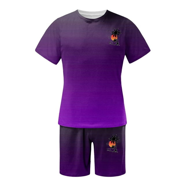 toraway Costumes pour Hommes Grande Taille 5TG Costume d'Autonomie Grande Taille Manches Courtes Col Rond Ensemble Sport Décontracté Petit Imprimé Noix de Coco TG