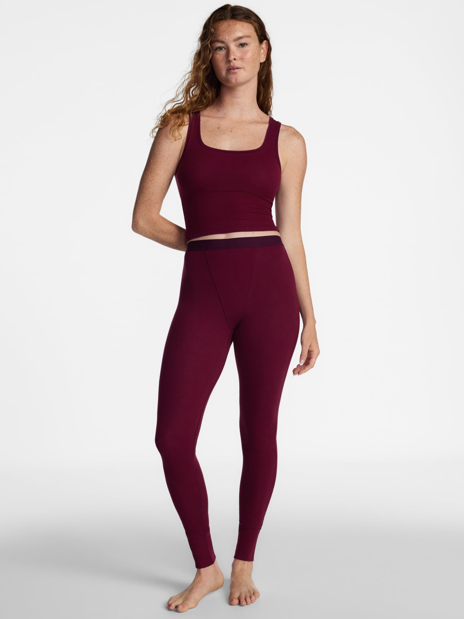 No Boundaries Cotton Stretch Ribbed Leggings, 30'' Inseam, Women's XS-XXXL