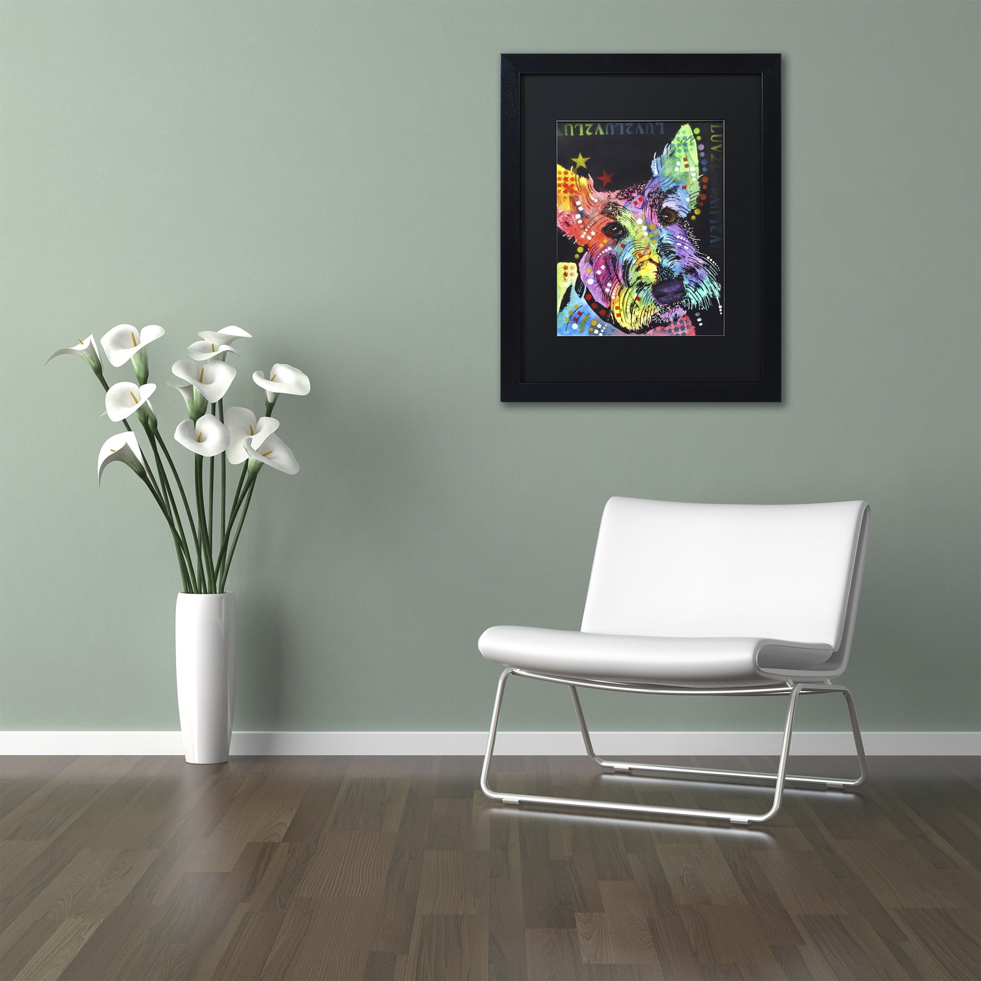 Trademark Fine Art "Scottish Terrier" Canvas Art by Dean Russo, Black Matte, Black Frame