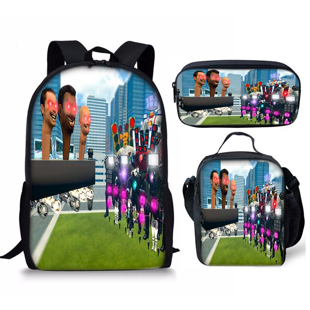 Skibidi Toilet Student Backpack Children'S Meal Bag Pencil Bag Three-Piece Backpack