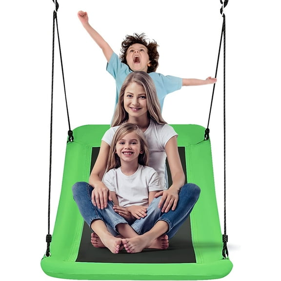 YSNW 700 lbs Giant 60'' Platform Tree Swing for Kids and Adult, Indoor/Outdoor Large Swing with Oxford Fabric, Adjustable Hanging Ropes, Suitable for Park, Playground, Backyard (Green)