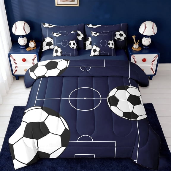 Erosebridal Football Games 7-Piece Twin Bedding Sets For Kids,Boys Sports Theme Bedding Comforter Set,Reversible navy blue