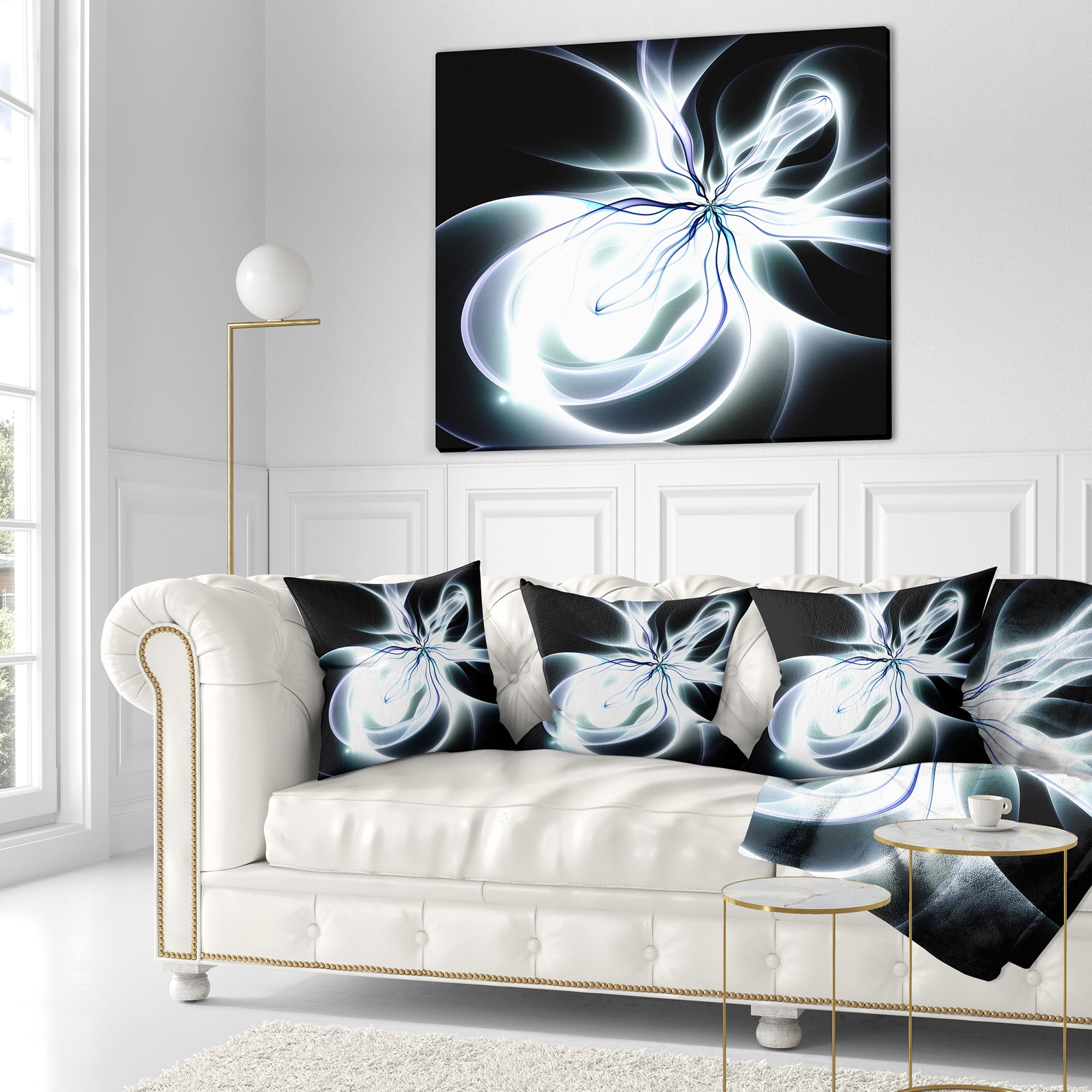 Designart White Symmetrical Fractal Flower - Abstract Throw Pillow - 18x18