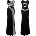 thumbnail image 6 of Angel-fashions Women's Strapless Sweetheart Contrast Sequin Criss-Cross Backless Classic Evening Dress Black, 6 of 7