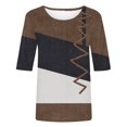 thumbnail image 4 of Elbow Length Crewneck Shirts Women Casual Loose Patchwork T-Shirts Summer Basic Tunic Tops (S, Brown), 4 of 5