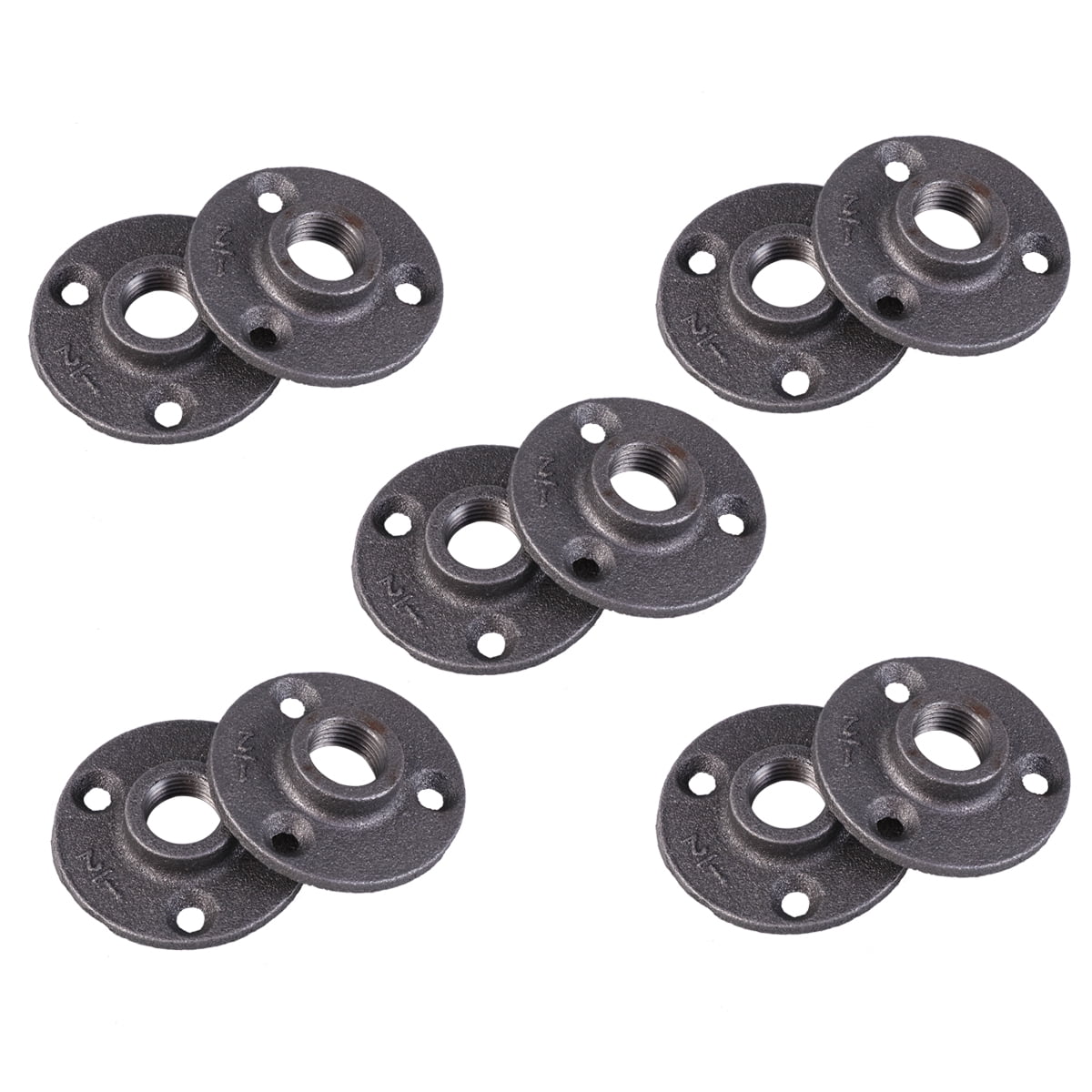 10X INDUSTRIAL STYLE 1//2/" OR 3//4/" MALLEABLE IRON PIPE FITTINGS WALL FLOOR FLANGE