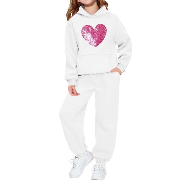 KyCheLot 2 Piece Set for Boys Girls Valentines Print Loose Hooded Sweatshirt and Jogger Pants with Pockets 2-13 Years
