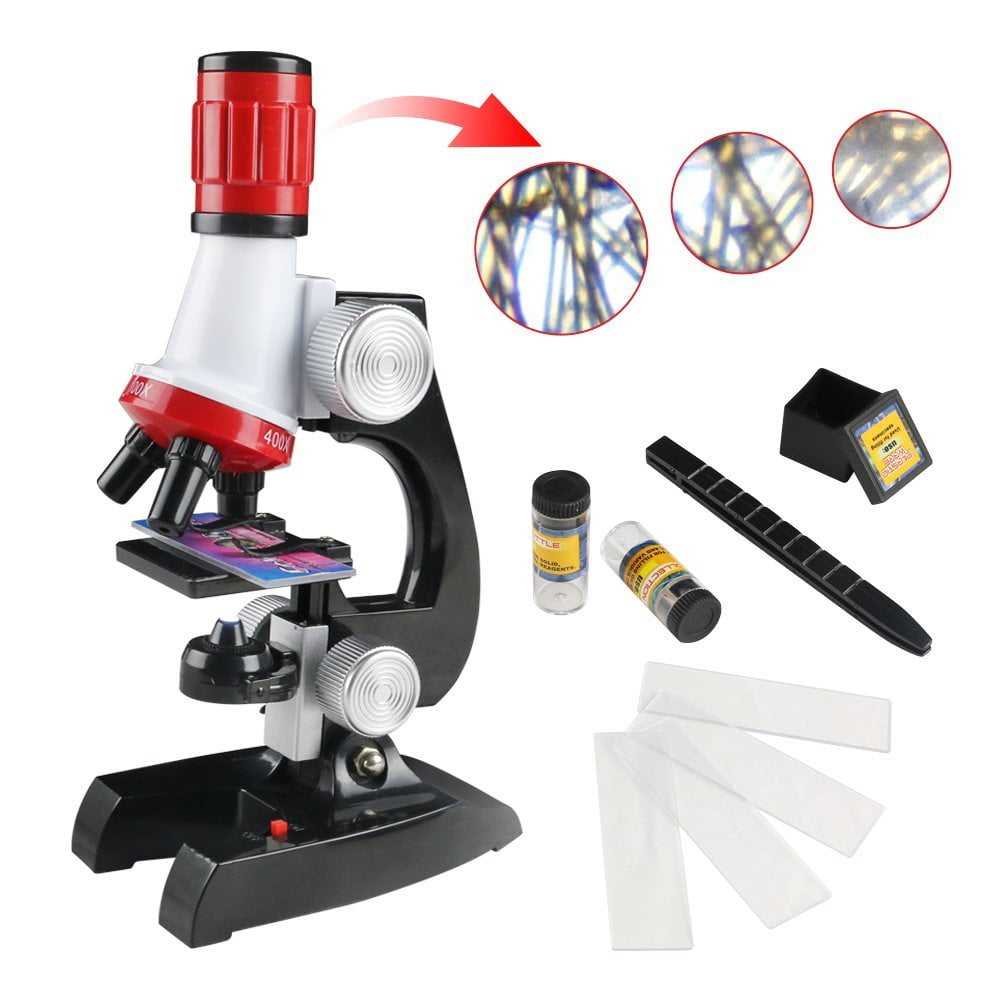 SUZYN Microscope 100X-1200X-1200X Gifts for Kids Beginner Biological Microscope Metal Body with Phone Holder Adapter Plastic Slides Magnification : 100X 600X 1200X