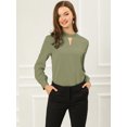 thumbnail image 3 of INSPIRE CHIC Women's Keyhole Stand Collar Pleated Back Button Blouse Tops, 3 of 6