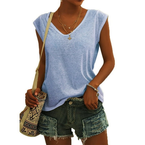 Casual Loose Fit Basic Tank Tops Womens Cap Sleeve T-Shirt Vest