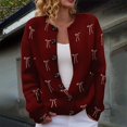 thumbnail image 1 of Plus Size Women's Christmas Santa & Tree Embroidered Cardigan Long Sleeve Round Neck Button Down Knit Sweater For Holiday Season, 1 of 6
