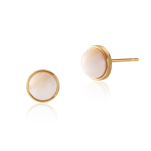 Small Natural Stone Stud Earrings Brass Plated 18K Real Gold Material Round Beads Sense Minority Simple Graceful Earrings