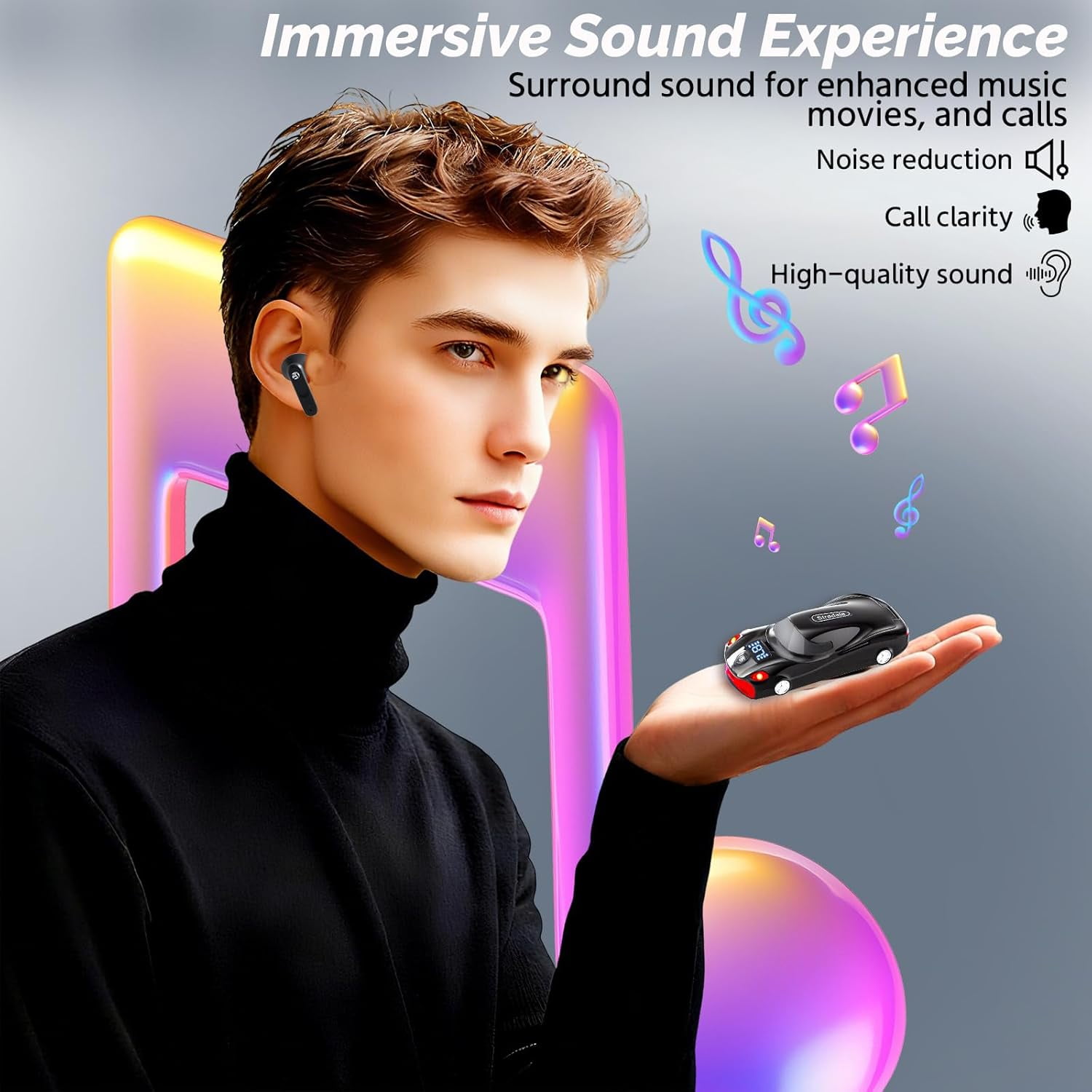 2 Pack Kids Wireless Earbuds Invisible Mini Earbuds for Kids Bluetooth Ear Buds in-Ear with LED Display, HiFi Stereo, 32H Playtime, Wireless Headphone with Mic for Android iOS Phone Laptop
