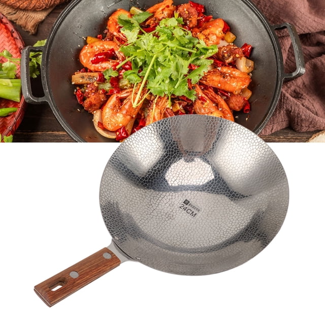 Stir Fry Pan Wooden Handle Stainless Steel Non Stick Multi Functional