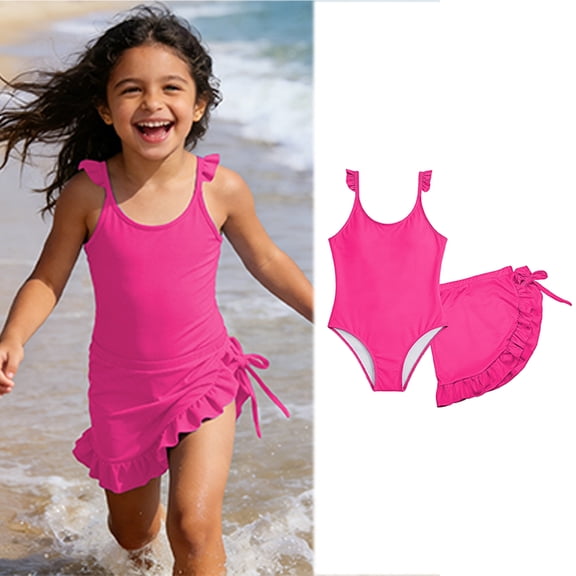 Kids Girls Swimsuit Swimsuit With Shorts Two Piece Set Bikinis Girl Bathing Suits Size 4-5 Years