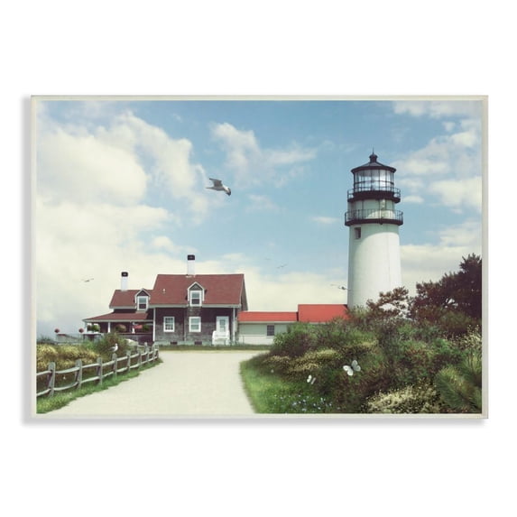 The Stupell Home Decor Collection Road To The Lighthouse Cape Cod Beach View with Seagull Wall Plaque Art