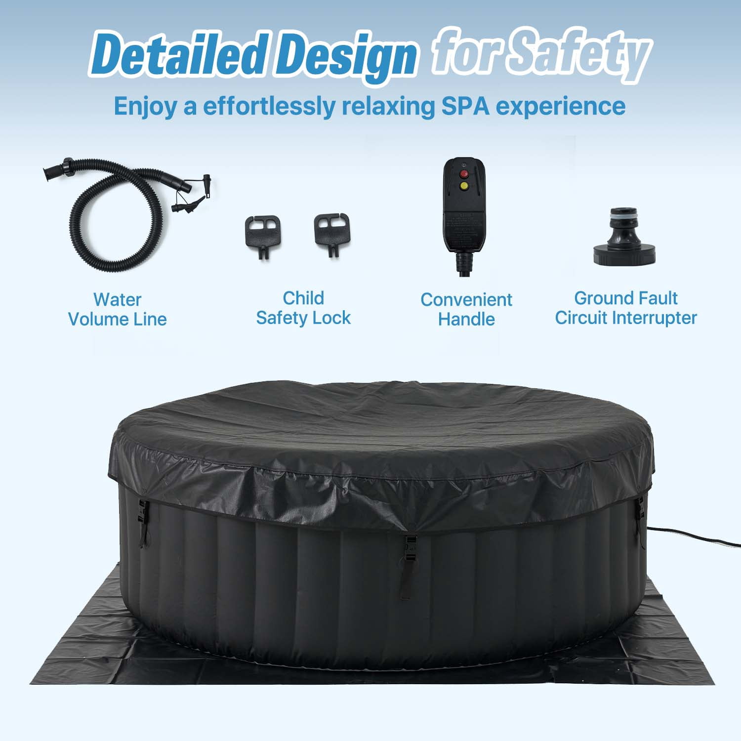 69'' and 79'' Inflatable Hot Tub 4-6 Person, Round Portable Outdoor Spa with 130 Soothing Air Jets