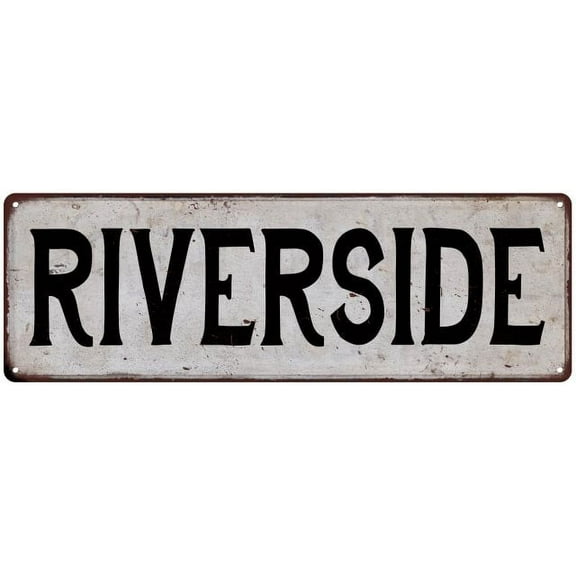 RIVERSIDE Vintage Look Rustic Metal City State Sign 6 x 18 High Gloss Metal 206180041246