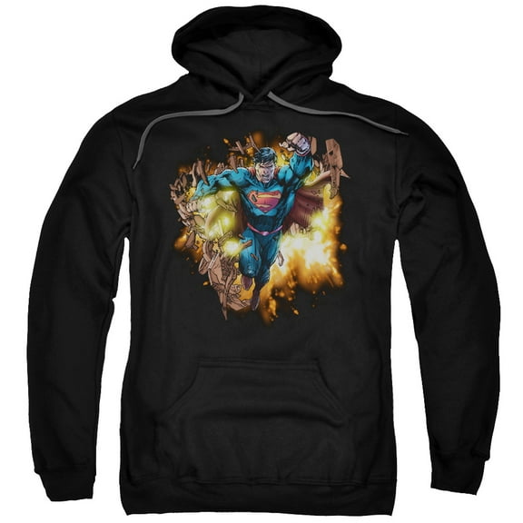 Trevco Sportswear SM2316-AFTH-6 Superman Blasting Through Adult Pullover Hoodie, Black - 3X