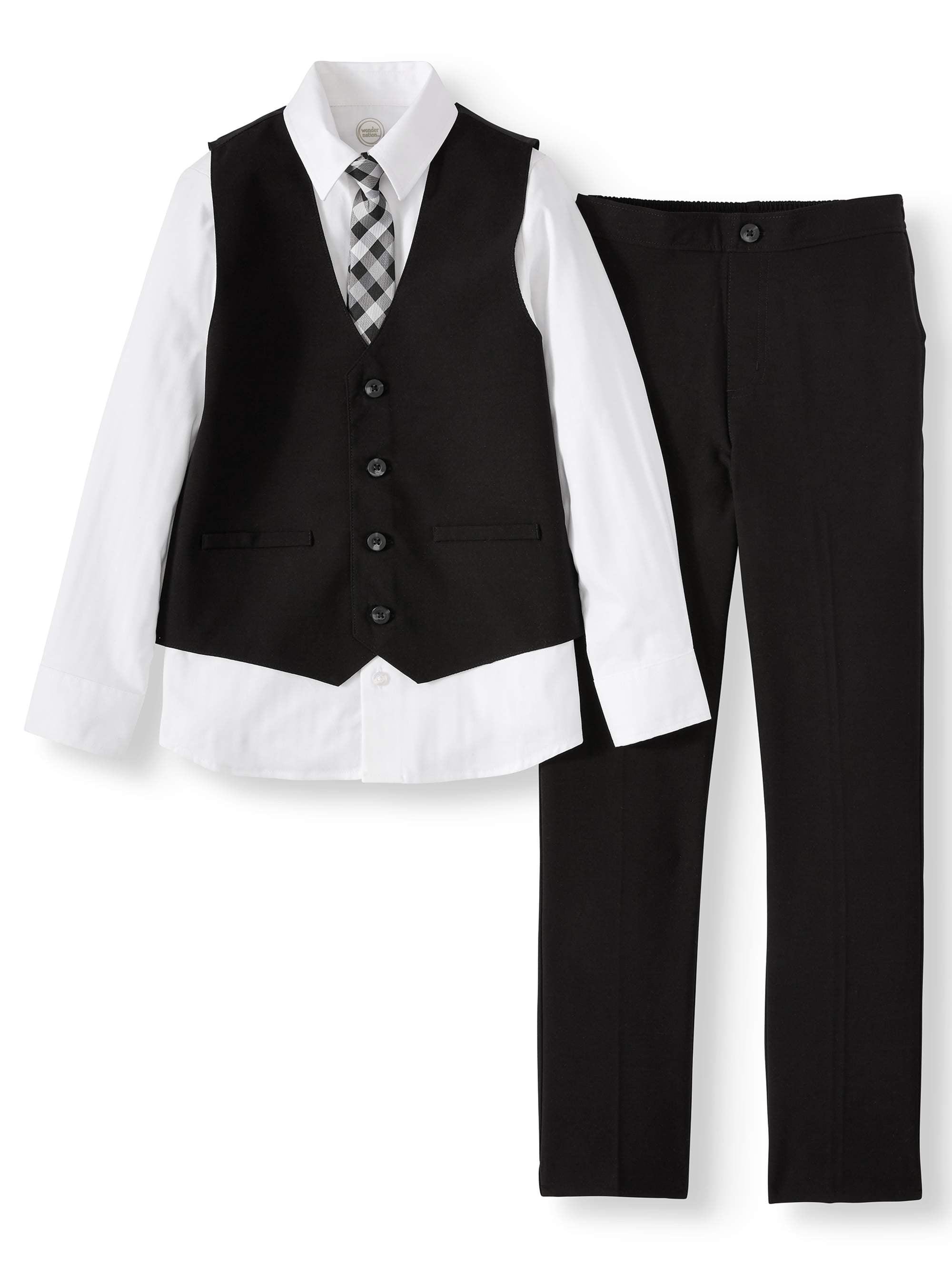 Vest, Dress Shirt, Tie, Pants Wonder Nation Boys 4-Piece Dress Outfit