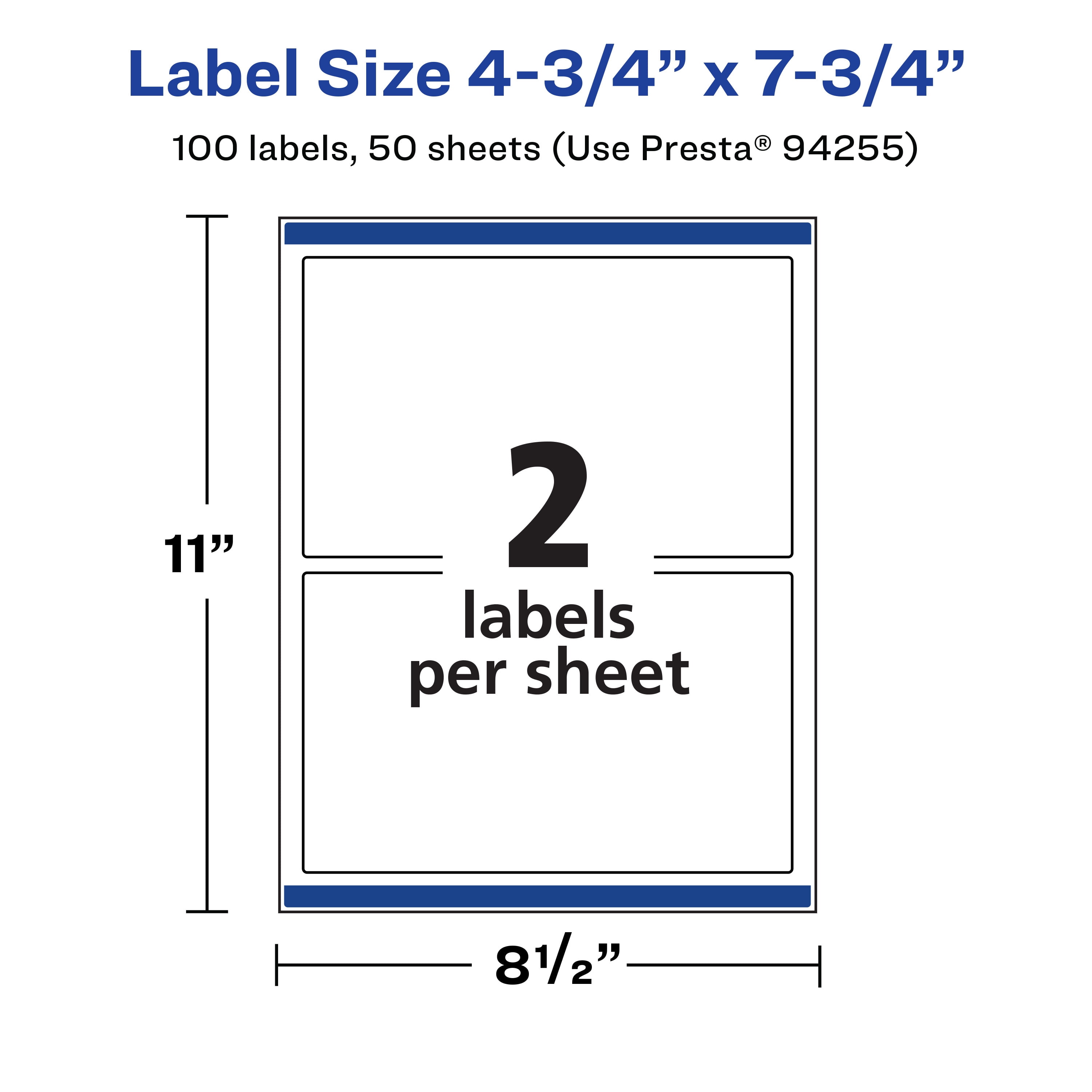 Avery 4-3/4" x 7-3/4" Waterproof Rectangle Labels, 100 Labels