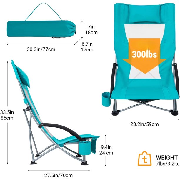 Sling Beach Chairs Folding Low/High Mesh Reclining Back Low Seat Beach