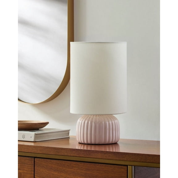 Livabliss Table Lamps, 15" Vadso Traditional Bedside Nightstand Table Lamp for Bedroom Living Room Office, Pink Body with White Cream Shade (15"H x 8"W x 8"D)